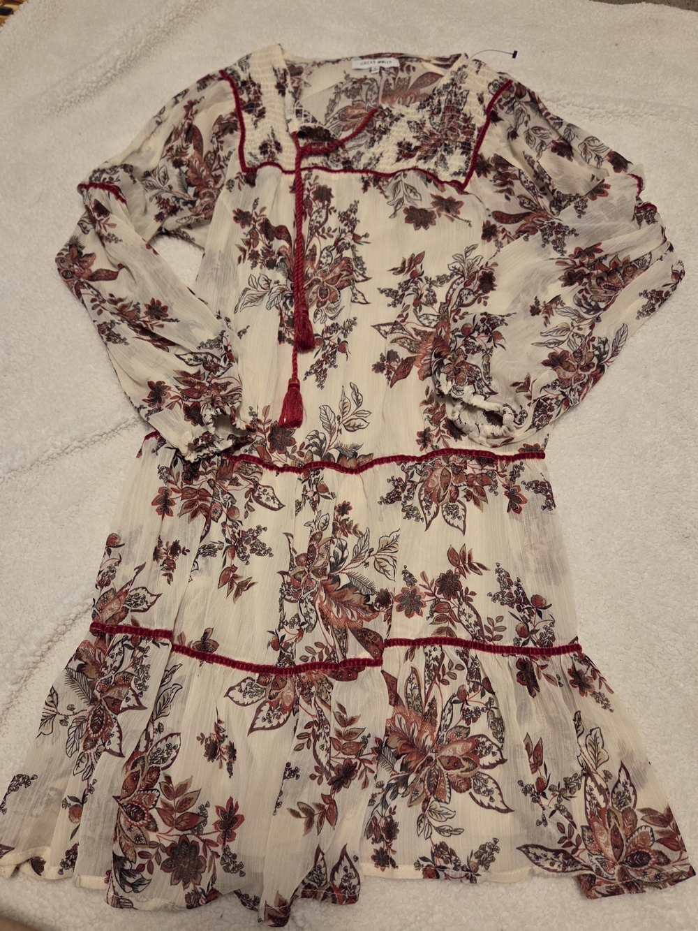 Boho Floral Mini Dress in Cream and Rust